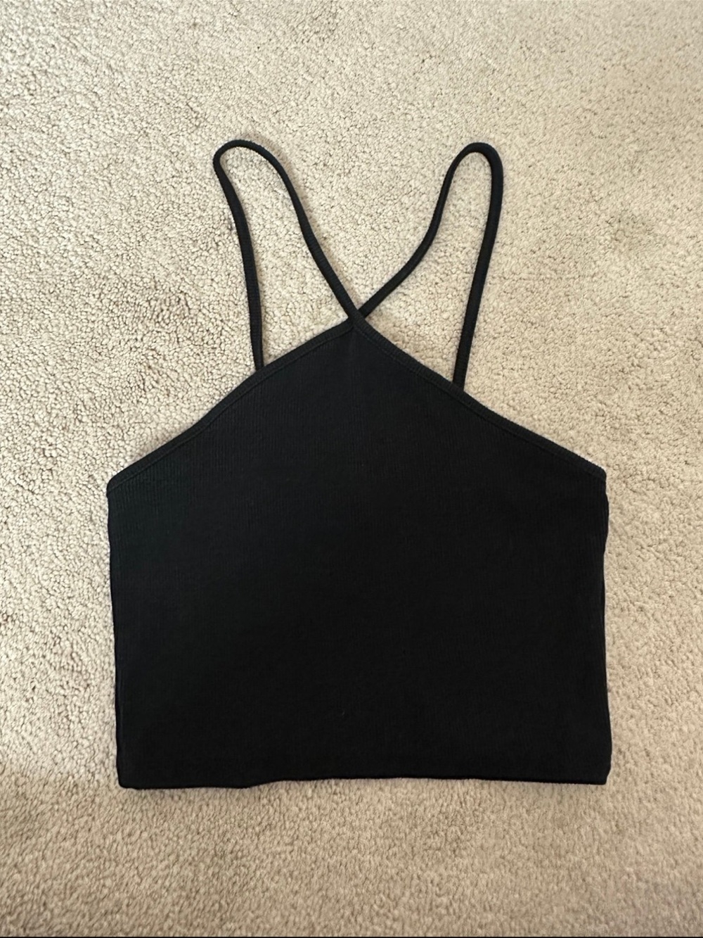 Zara Black Ribbed Crossback Crop Top